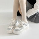 シューズインクローゼット Shoes in Closet -シュークロ- 厚底 プラットフォーム コートタイプ スニーカー 2428 (シルバー/ホワイト)