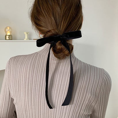 ダイヤモンドハーツ Diamond Hearts 【訳あり新品】リボン ヘアクリップ 華奢 韓国 韓国ファッション (ブラック)