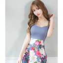ティカ Tika キャバドレス ボタニカルフラワープリントキャミソールAラインロングドレス (Sサイズ~XXXLサイズ) (ラベンダー)