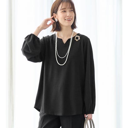 ヴィオラ エ ヴィオラ Viola e Viola らくキレイ キーネックチュニックブラウスTシャツ (ブラック)