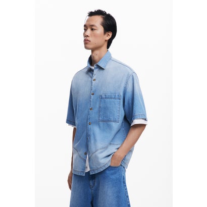 デシグアル Desigual JESUS デニムシャツショートスリーブ (ブルー)