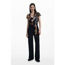デシグアル Desigual ラクロワ柄のロングジャンプスーツ (グレー/ブラック)