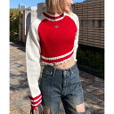 スパイラルガール SPIRALGIRL ロゴプレート付きラグランダメージショートニット (レッド)(4)