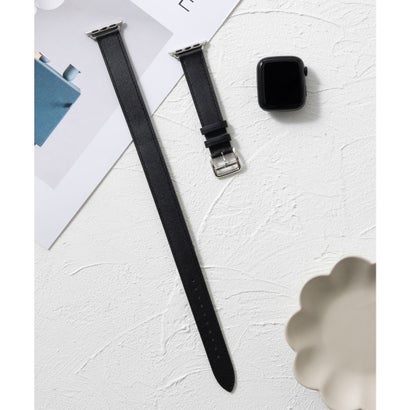 エモニーク emonique 本革レザー ダブルベルト 2重巻き Apple Watch Band スマートウォッチバンド【38/40/41/42/44/45/49mm対応】 (ブラック)