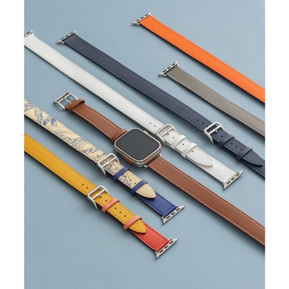 エモニーク emonique 本革レザー ダブルベルト 2重巻き Apple Watch Band スマートウォッチバンド【38/40/41/42/44/45/49mm対応】 （ブラック）