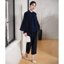 ドレスプラス DRESS+ セットアップ 2点セット クロップドパンツ (ネイビー)