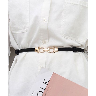 フロージュ florge 【無段階】ミラーカーブバックルレザータッチ細ベルト （ブラック）