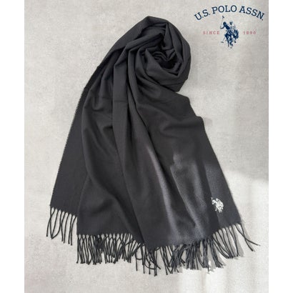 ユーエスポロアッスン U.S. POLO ASSN. ロゴ 刺繍 無地 マフラー ユニセックス ギフト プレゼント ワンポイント USPAー2015 (ブラック)