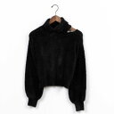 チーク Cheek シャギー肩開キニットプルオーバー (BLK)