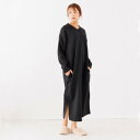 アウニイ auni ワンピース レディース Vネック 秋 冬 裏起毛 定番 カジュアル ルームウェア パジャマ 部屋着 8314 (ブラック)