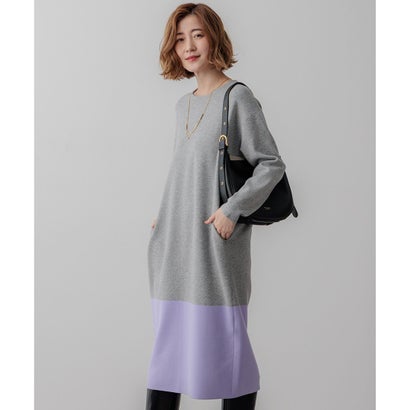 23区（大きいサイズ） 【WEB&一部店舗限定カラーあり/洗える】ミラノリブ バイカラーニットワンピース （ライトグレー×ラベンダー）