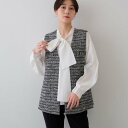 インディヴィ INDIVI 【2点セット/UVケア】ツイードジレ&ボウタイブラウス カセット服 (ブラック(419))
