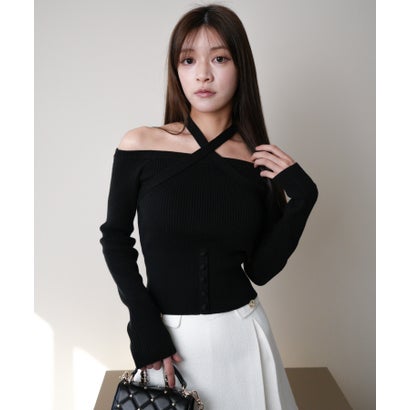 リップサービス LIP SERVICE オフショルホルターニット （ブラック）