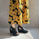 ヒナ デイ グリーン Hina Day Green 本革 日本製 厚底 カッティングデザイン オープントゥ レザーサンダル (ブラック)