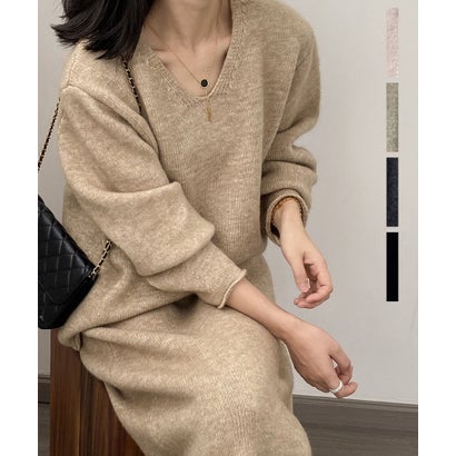 アルゴトウキョウ ARGO TOKYO V Neck Knit Skirt Setup 29100 Vネックニット ニットワンピース ニットセットアップ ニットスカート ニットトップス Vネックニット (ベージュ)