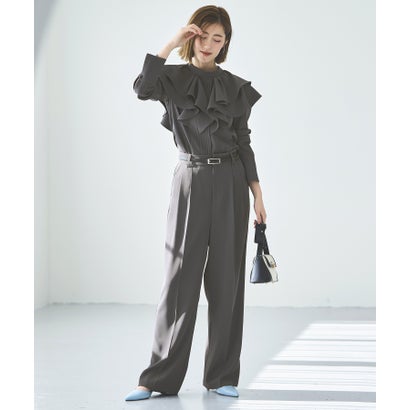 ルイルエブティック RUIRUE BOUTIQUE ダブルフリルカラートップス&タックワイドパンツセットアップ (チャコールグレー)