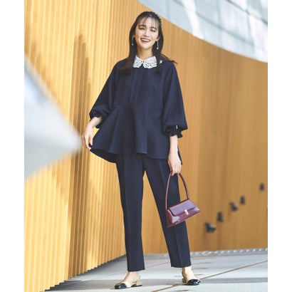 ルイルエブティック RUIRUE BOUTIQUE オケージョンドレス 結婚式 ｜ 2WAY レース襟付き ペプラムトップス ＆ テーパードパンツ セットアップ ｜ 卒業式 セレモニー オフィスカジュアル 美脚 ママ