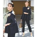 ルイルエブティック RUIRUE BOUTIQUE フロントピンタックフレアトップス&パンツセットアップ (ネイビー)