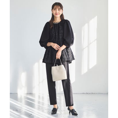 ルイルエブティック RUIRUE BOUTIQUE カットジャカードパールドッキングトップス&パンツセットアップ (ブラック) ルイルエブティック RUIRUE BOUTIQUE カットジャカードパールドッキングトップス&パンツセットアップ (ブラック)