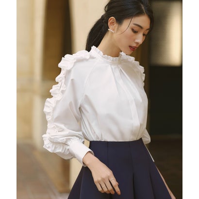 ルイルエブティック RUIRUE BOUTIQUE フリル&ハシゴレーススリーブブラウス (オフホワイト) ルイルエブティック RUIRUE BOUTIQUE フリル&ハシゴレーススリーブブラウス (オフホワイト)