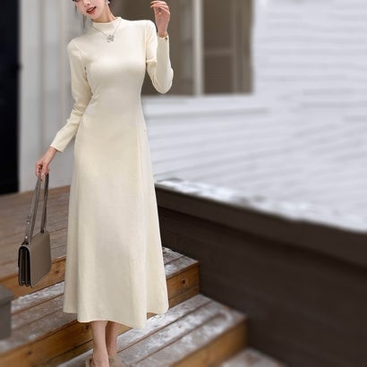 アイカ ica ワンピース ニットワンピース Aラインワンピース フレアワンピース ミモレ丈 ハイネック フィット&フレア Aライン フレア ミモレ ロング ロ...