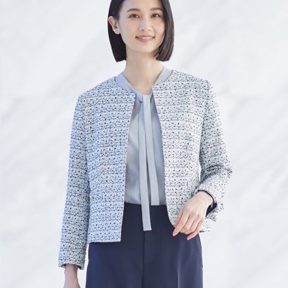 インディヴィ INDIVI 【セレモニー／華やか】ファンシーツイードジャケット （サックスブルー(490)）