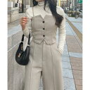 ジュノア JUNOAH バックレースアップビスチェ+スラックスパンツ set (ライトベージュ)