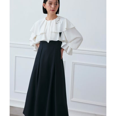 ルイルエブティック RUIRUE BOUTIQUE ケープカラーフリルブラウス&ハイウエストジャンパースカートセット(ホワイト×ネイビー)
