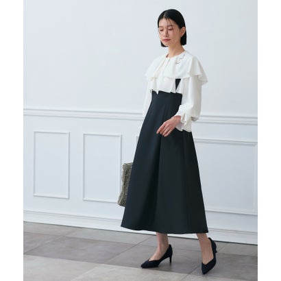 ルイルエブティック RUIRUE BOUTIQUE ケープカラーフリルブラウス＆ハイウエストジャンパースカートセット（ホワイト×ネイビー）