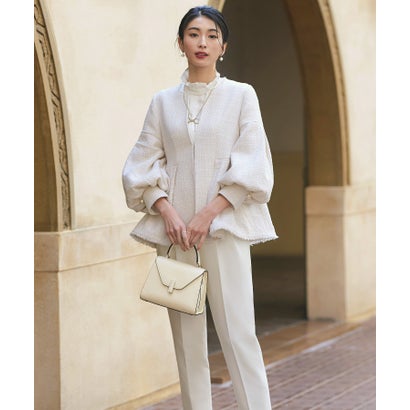 ルイルエブティック RUIRUE BOUTIQUE ストレッチ | ノーカラー ツイード ペプラム パンツスーツ | 入学式 卒業式 卒園式 入園式 セレモニー フォーマル オフィスカジュアル 美脚 ママスーツ セ