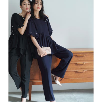 ルイルエブティック RUIRUE BOUTIQUE 洗える ストレッチ オケージョンドレス 結婚式 ｜ 選べるパンツ パール バルーントップス ＆ セミワイドパンツ ｜ セレモニー 美脚 ママスーツ パンツドレ