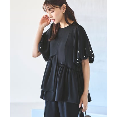 ルイルエブティック RUIRUE BOUTIQUE 【洗える/ストレッチ】選べるパンツ　パールバルーントップス＆テーパードパンツ/セミワイドパンツ （セミワイド/ブラック）