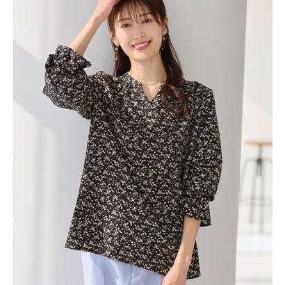 アロッタ Alotta キャンディースリーブ小花柄チュニックブラウス (ブラック花柄)