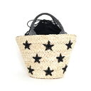 クーコ COOCO ラメ糸星柄刺繍メイズブレードカゴバッグ (ブラック)
