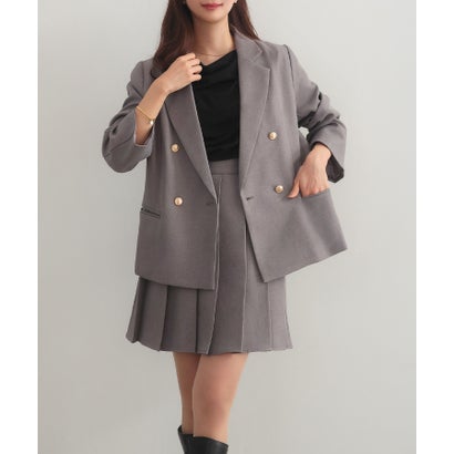 セネア CENEA CENEA 金ボタンテーラードジャケット+プリーツミニスカート(インナーパンツ付き) set (グレー)