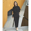 ルイルエブティック RUIRUE BOUTIQUE 【洗える/ストレッチ】選べるパンツ ケープデザイントップス&テーパードパンツ/セミワイドパンツ (テーパード/ブラック)