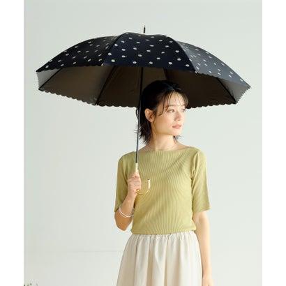 【Wpc.公式】日傘 遮光ゴールドラインマーガレット 大きい 完全遮光 遮熱 晴雨兼用 レディース 長傘 (ブラック)