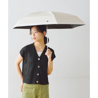 【Wpc.公式】日傘 遮光ハート刺繍ボーダー ミニ 完全遮光 遮熱 晴雨兼用 レディース 折りたたみ傘 (オフ)