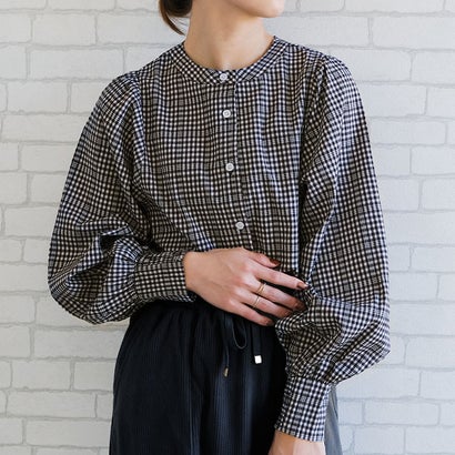 アクアガレージ aquagarage 2wayボリューム袖ブラウス 春 夏 秋 M （ブラックチェック）のサムネイル