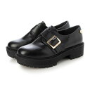 デュラス DURAS ゴールドバックル厚底ローファー (BLK)(4)