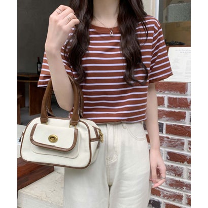 ガーリードール Girly Doll ボーダーTシャツ【韓国ファッション】 （ブラウン）