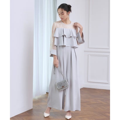 ルイルエブティック RUIRUE BOUTIQUE シアーエンブロイダリースリーブ ダブルフリルパンツドレス （ライトグレー）