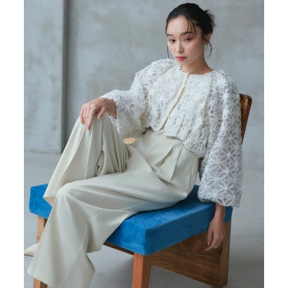 ルイルエブティック RUIRUE BOUTIQUE 【ストレッチ】華やぎセットアップドレス 立体レースボレロ/オールインワン (オフホワイト)