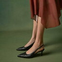 ウーブン ポインテッドトゥスリングバックパンプス (Black)