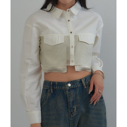 マガジンデモードオンジェナ MAGASIN DE MODE Onjna オーガンジー メタルポケットショートシャツ trc (オフホワイト)