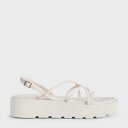 アシメトリック ストラッピーフラットフォームサンダル (White)