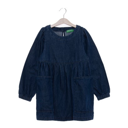ユナイテッド カラーズ オブ ベネトン UNITED COLORS OF BENETTON. キッズデニムビッグポケット長袖パフスリーブワンピースG （901）