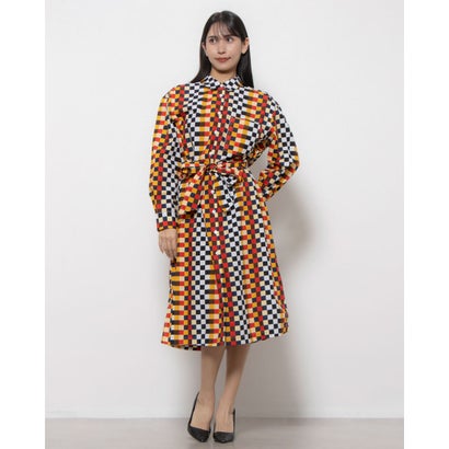 ユナイテッド カラーズ オブ ベネトン UNITED COLORS OF BENETTON. 総柄サッシュベルト付きサイドスリットシャツワンピース (67N)