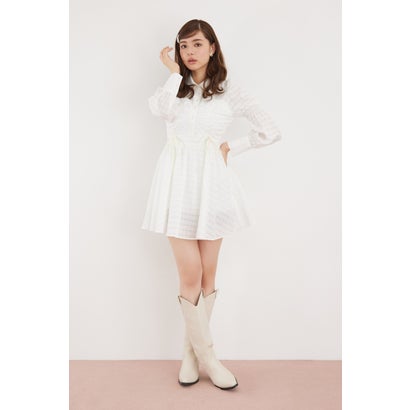 フロントシャーリングリボンミニシャツフレアワンピース WHT
