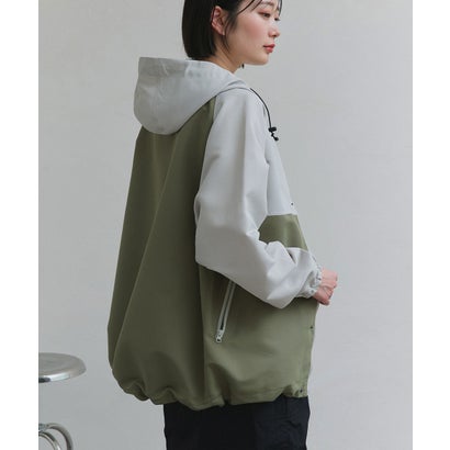 アドティエ ad thie マウンテンパーカー ラグラン ドローコード モンスター フード （ライトグレー×カーキ）